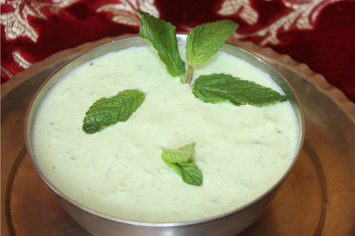 Pudine Kheere ka Raita - Recipe for Mint Cucumber Yoghurt Sauce 